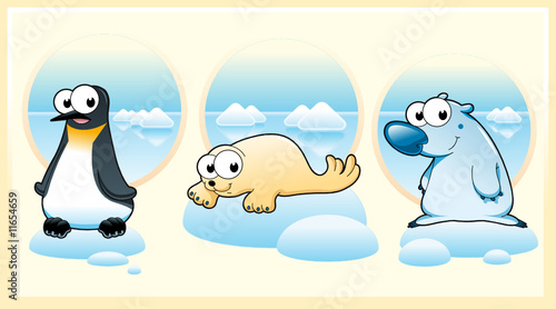 Polar animals: Polar bear, penguin and seal