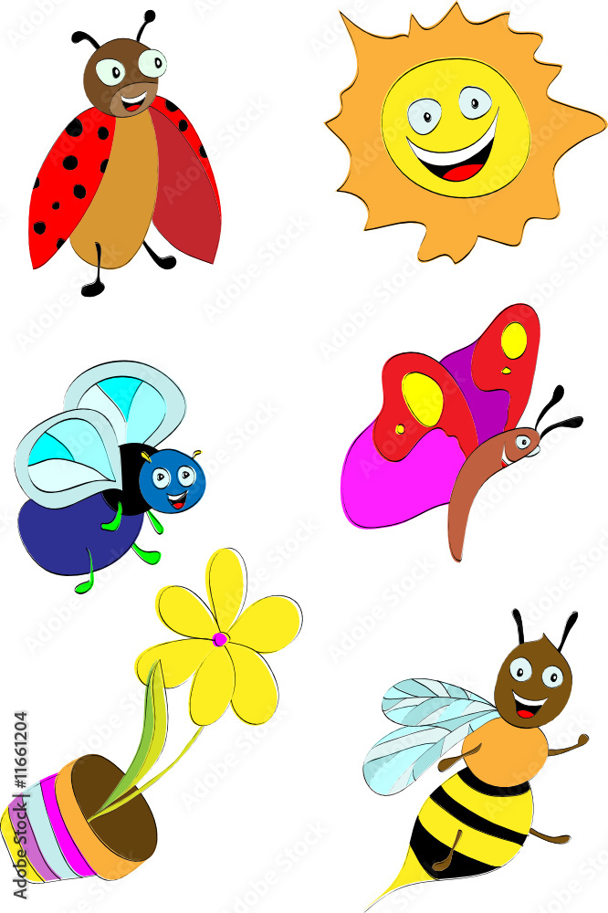 Fototapeta premium Collection of cute insects