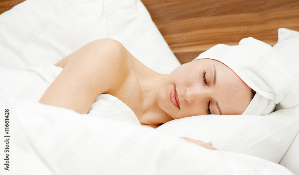 beautiful woman sleeping in the bed