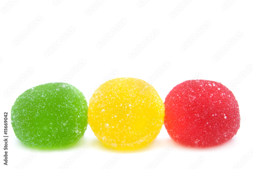 Sweet fruit color candy on white background Sweet fruit color candy on white background