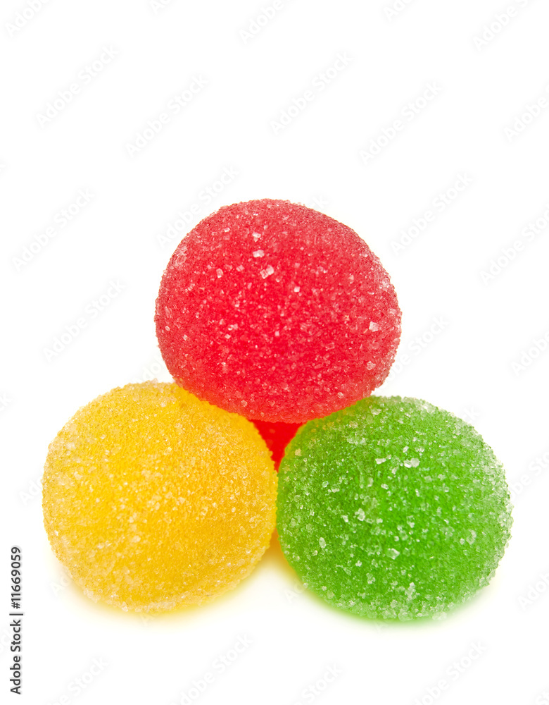 Sweet fruit color candy on white background Sweet fruit color candy on white background