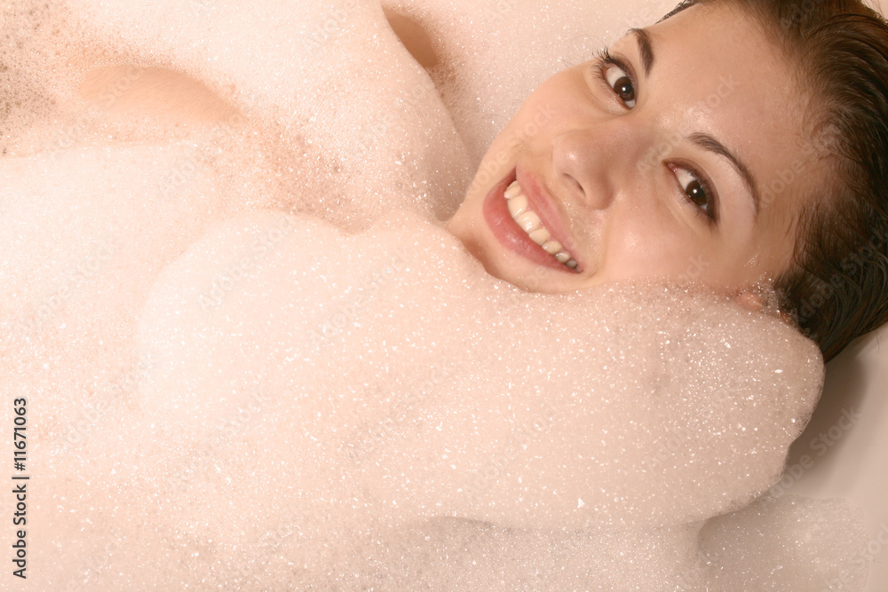 The girl takes a bath. The girl takes a bath.