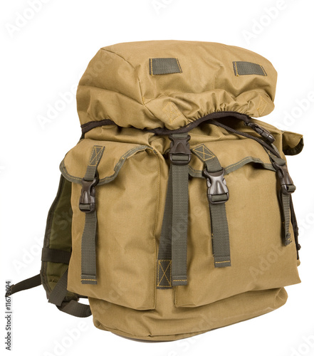 Military rucksack isolated on white photo