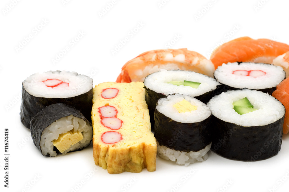 sushi assortment on white background sushi assortment on white background