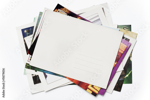 pile of colorful cards on white background
