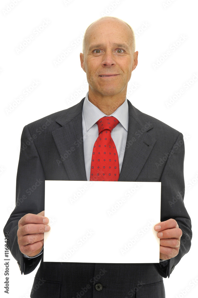 Businessman with a big card isolated against a white background Businessman with a big card isolated against a white background