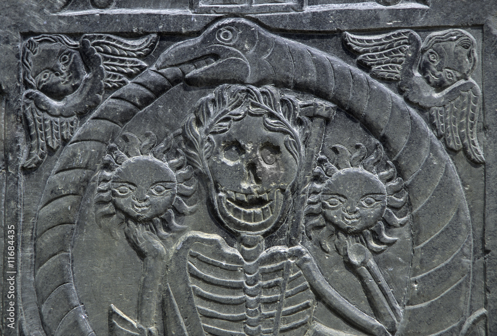 17th century tombstone engraving