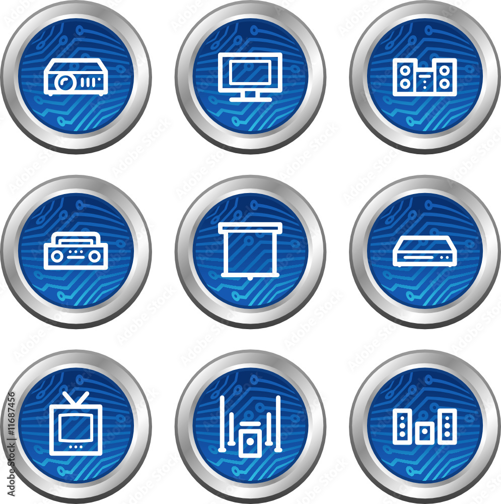 Audio video web icons, blue electronics buttons series Audio video web icons, blue electronics buttons series