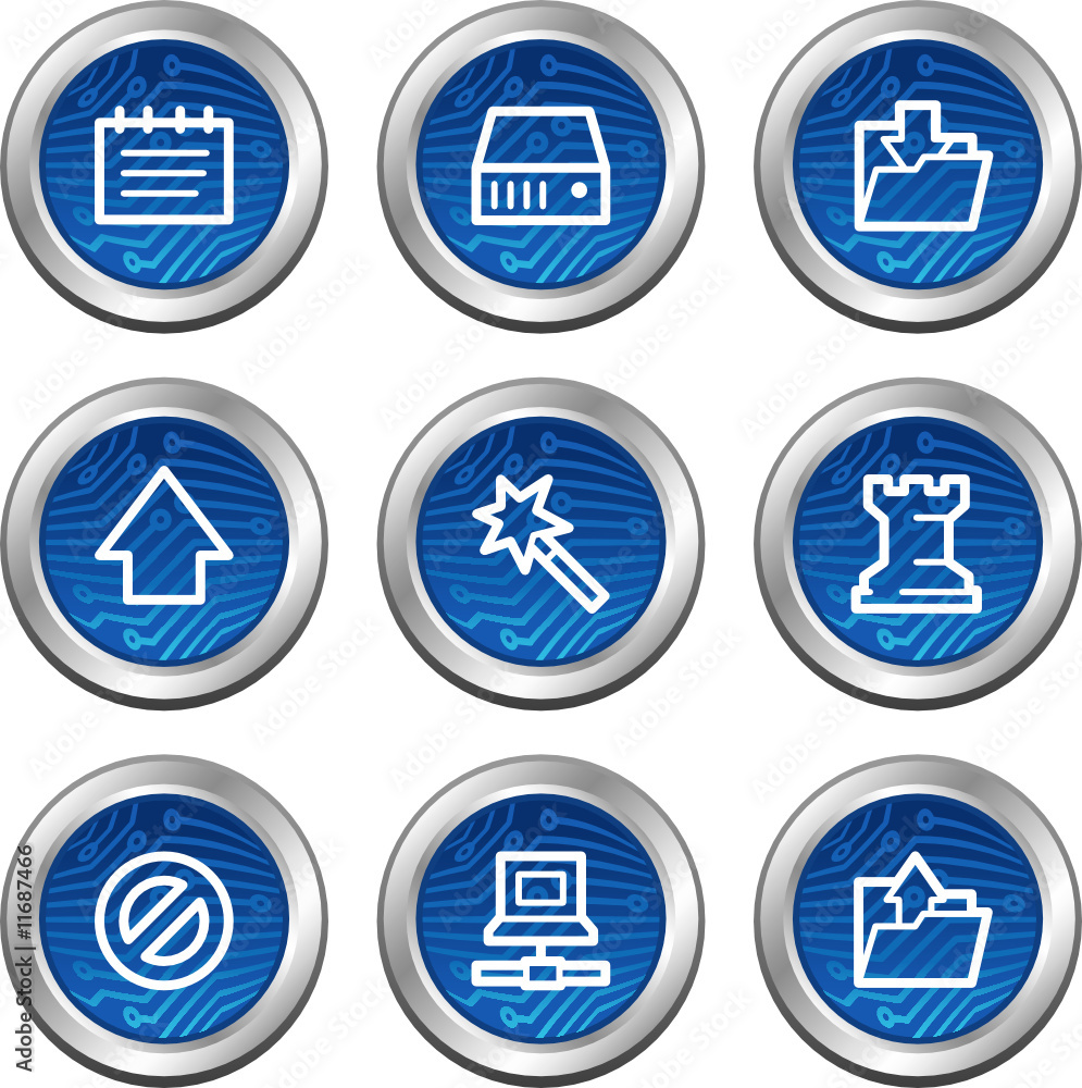 Data web icons, blue electronics buttons series Data web icons, blue electronics buttons series