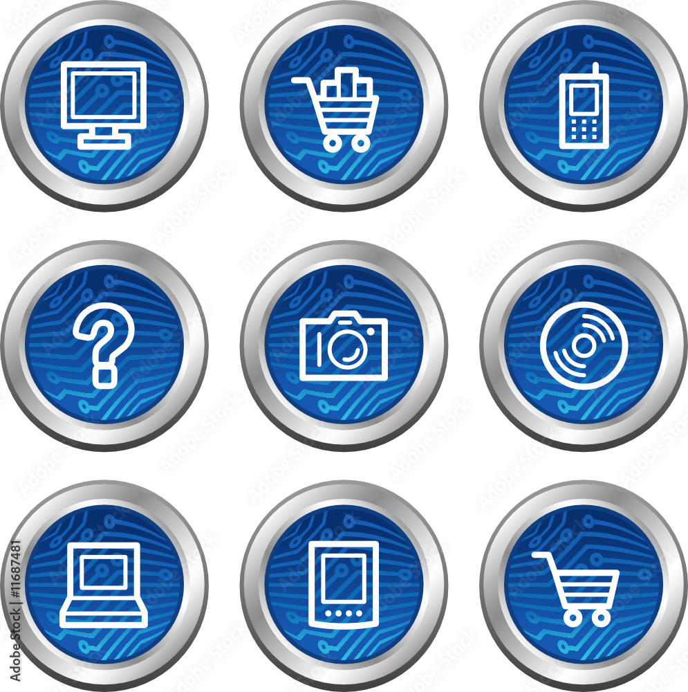Electronics web icons, blue electronics buttons series Electronics web icons, blue electronics buttons series