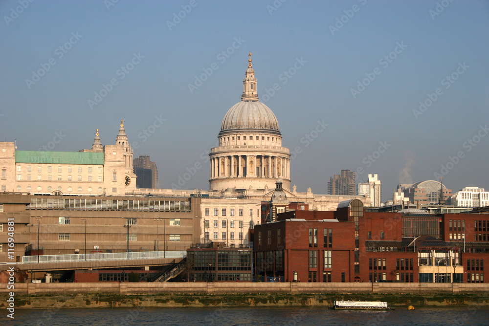 view across River Thames to St Pauls cathedral