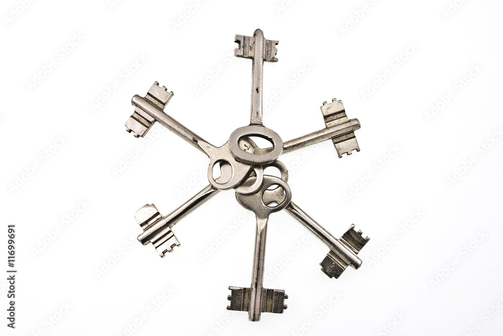 set of old keys isolated on white background set of old keys isolated on white background