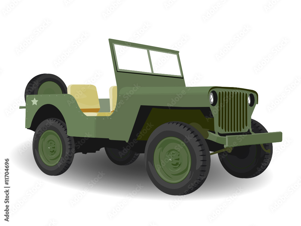 Green Army Jeep Vehicle on White