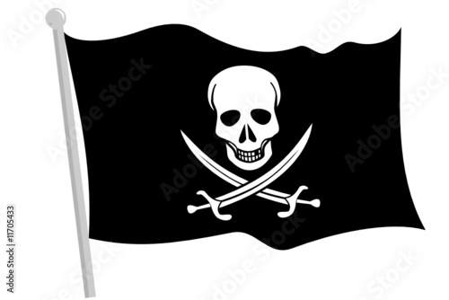 A Black pirate flag with pole