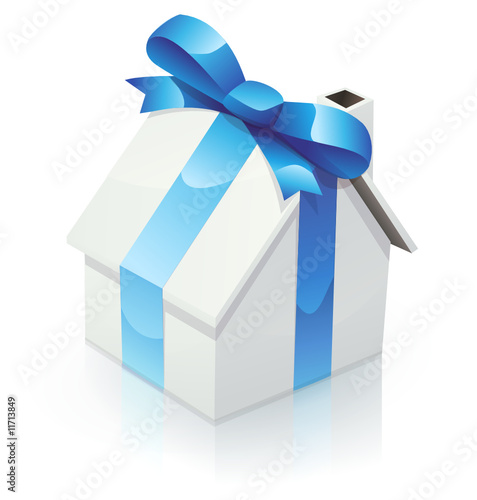 Cadeau immobilier et son ruban bleu (reflet)