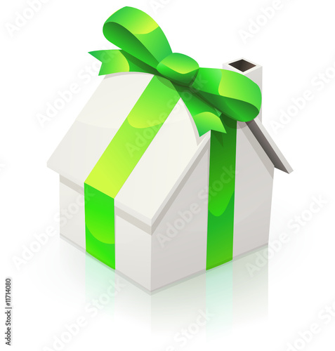 Cadeau immobilier et son ruban vert (reflet)