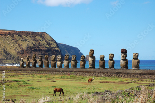 15 Moai at Ahu Tongariki (Easter Island, Chile) photo