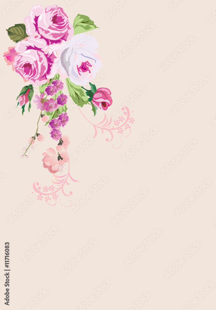 small flowers and large pink roses