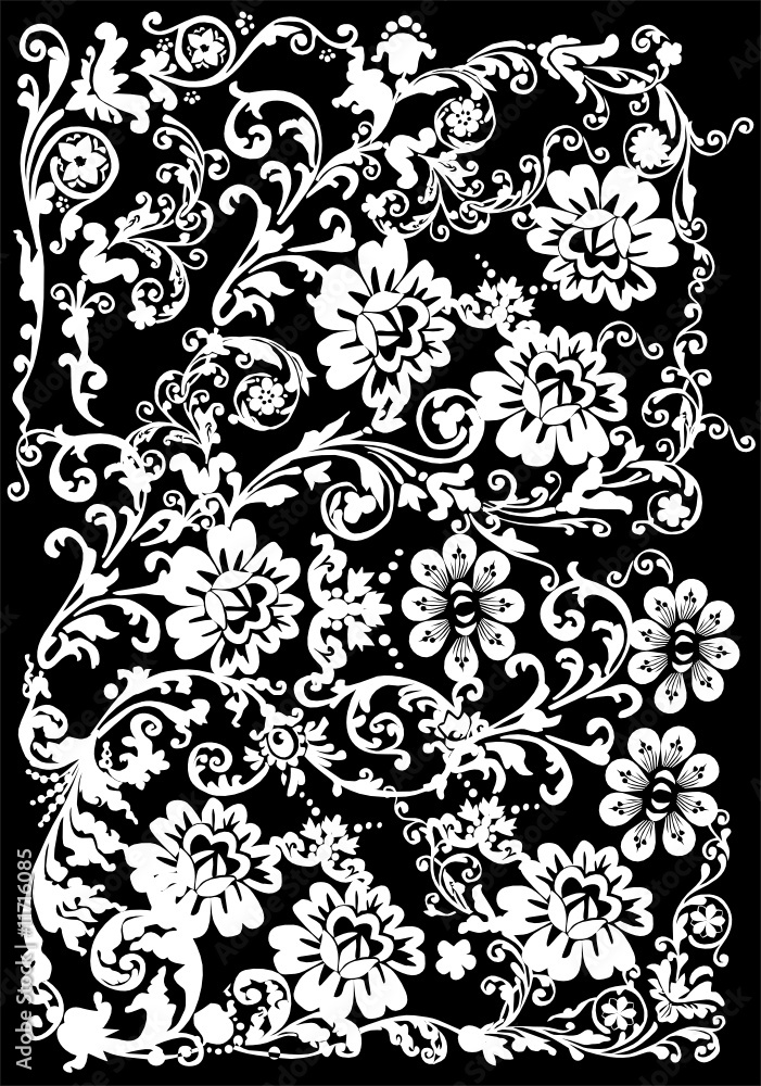curled design with white flowers curled design with white flowers
