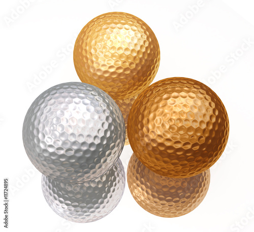 bronze, silver, gold golf balls