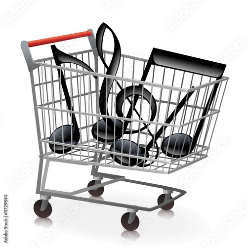 Chariot de supermarché et ses notes de musique (reflet)