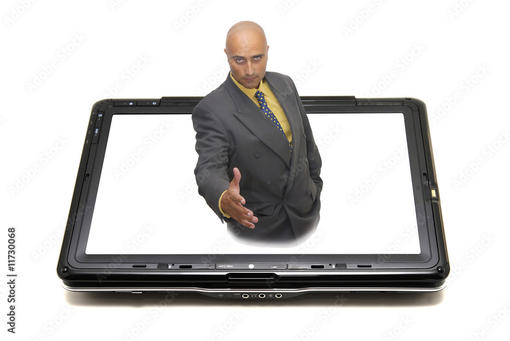 Note-book with businessman isolated against a white background Note-book with businessman isolated against a white background