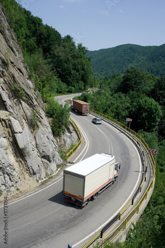 Trucks on mountain road