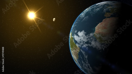 Rotating Earth with orange sunflare