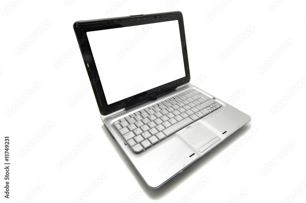 Notebook with hands isolated against a white background Notebook with hands isolated against a white background