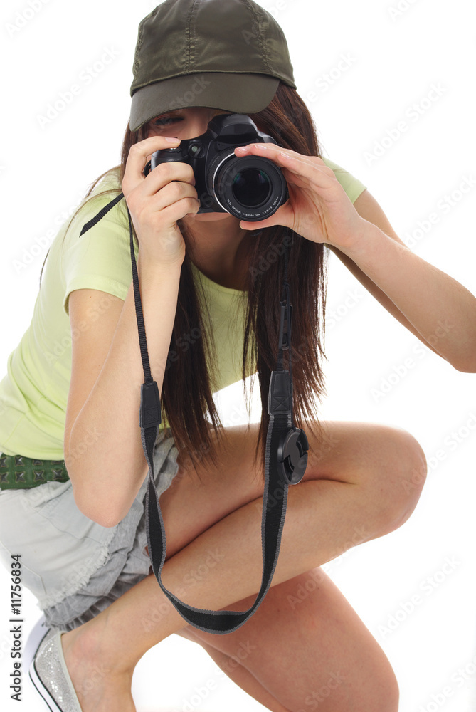 beautiful girl with the camera isolated on a white background beautiful girl with the camera isolated on a white background
