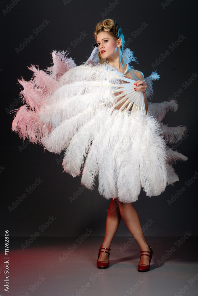 Burlesque artist with ostrich feather fan Stock Photo | Adobe Stock
