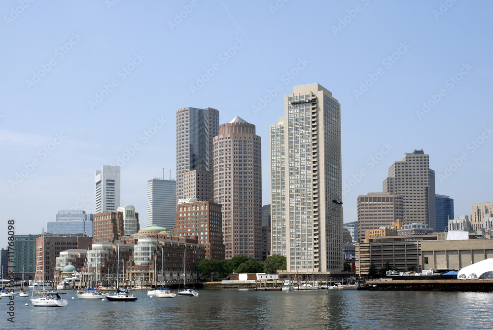 Boston Skyline and Harbor with boats Boston Skyline and Harbor with boats