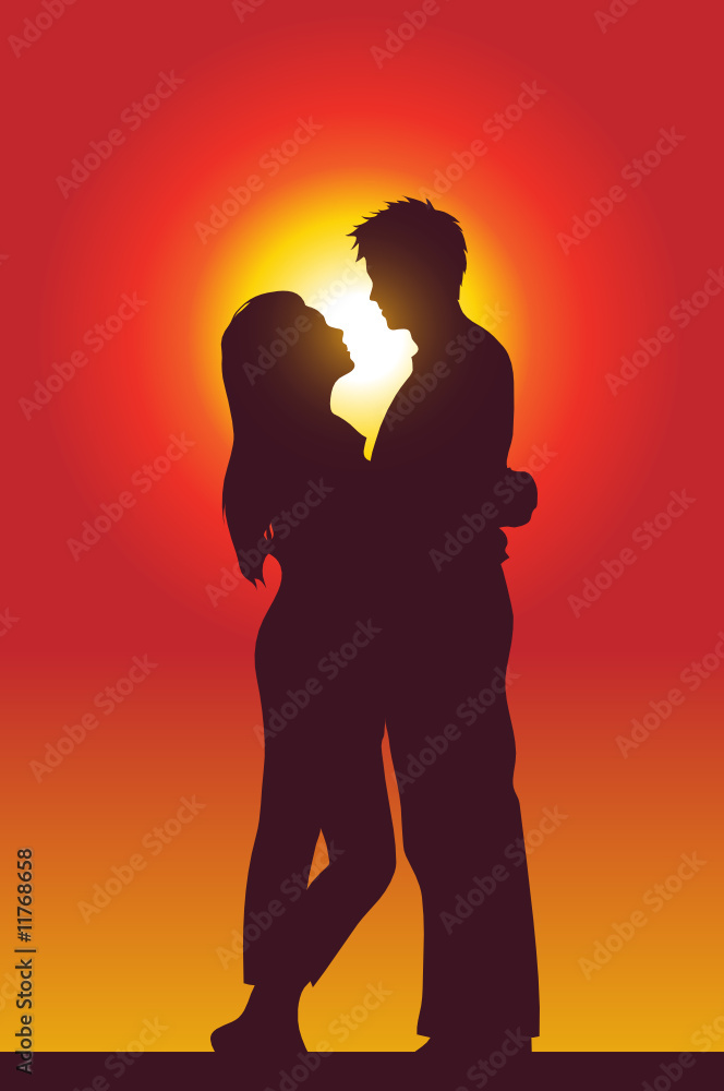 a happy couple holding each other, silhouette a happy couple holding each other, silhouette
