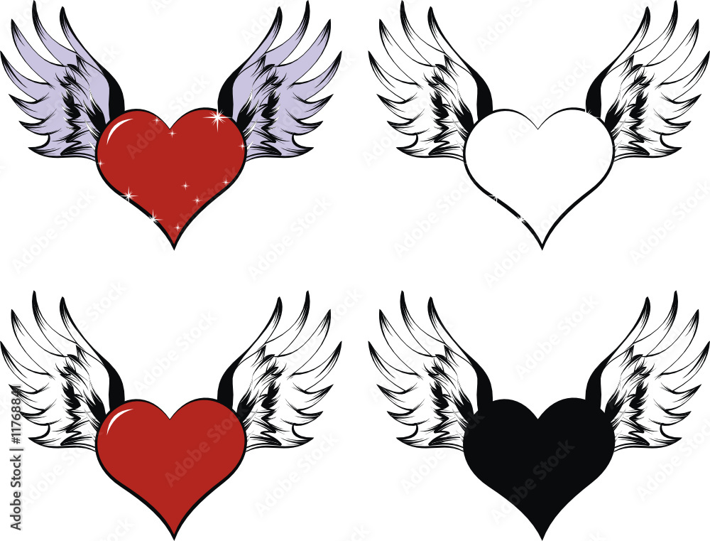 paquete tatuajes corazones con alas