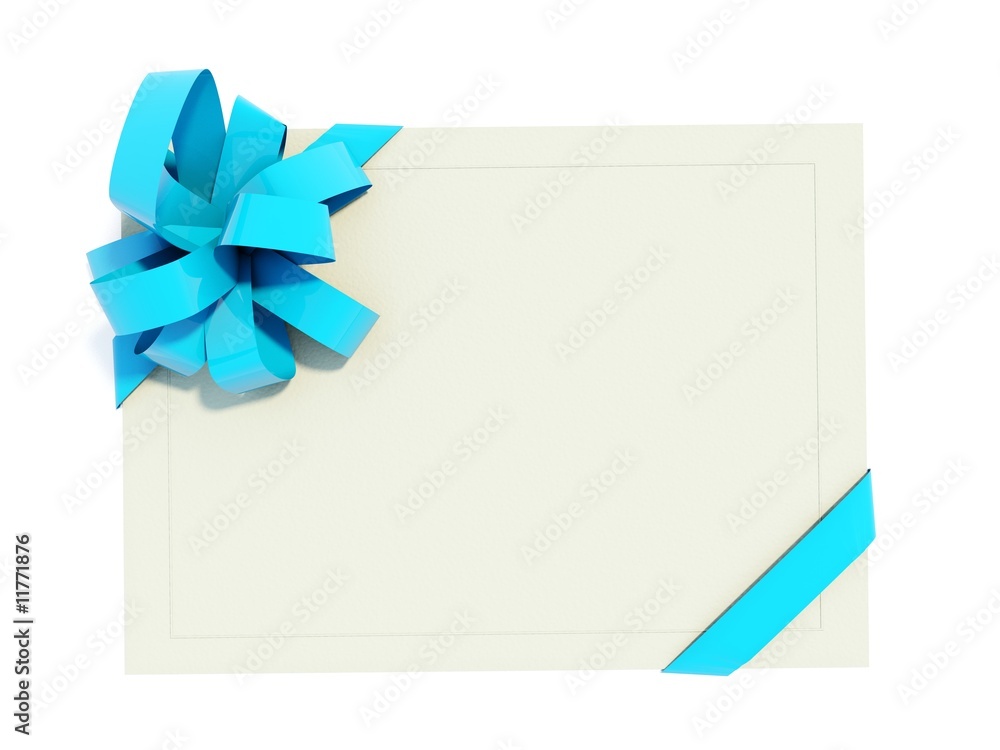 Greeting card with blue bow isolated on white Greeting card with blue bow isolated on white