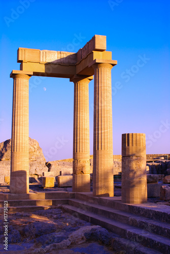 Ruins of ancient temple. Lindos Acropolis. Rhodes island. Greece