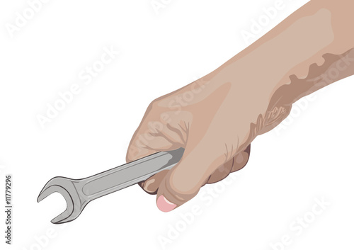 Hand with a spanner,as a symbol of repair, assembly