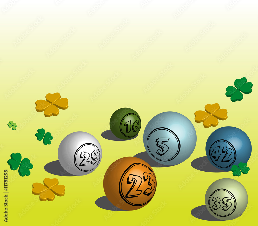 Colorful bingo balls and various clovers