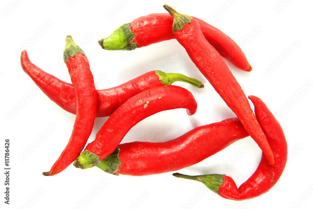 red hot jalapeno peppers over white