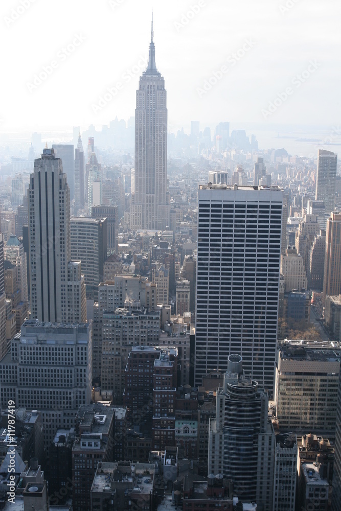 City arial view for Manhattan in morning dust, left the Empire State Building in New York City, USA