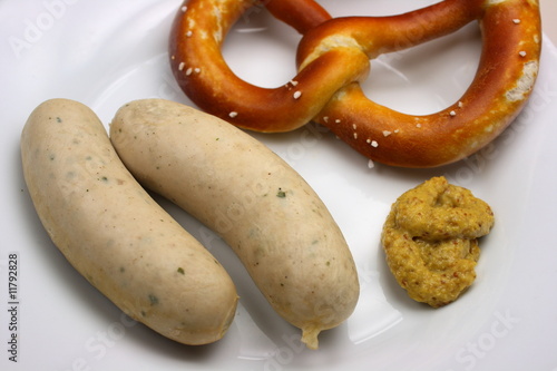Bavarian veal sausage with pretzel and mustard