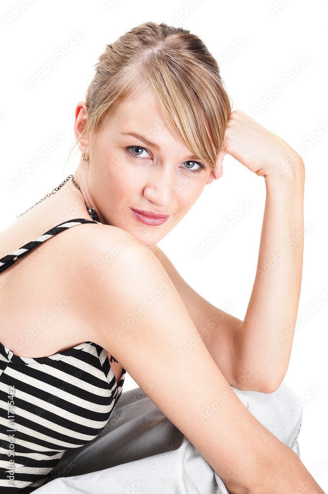 Close up portraite of positive young girl, on white Close up portraite of positive young girl, on white