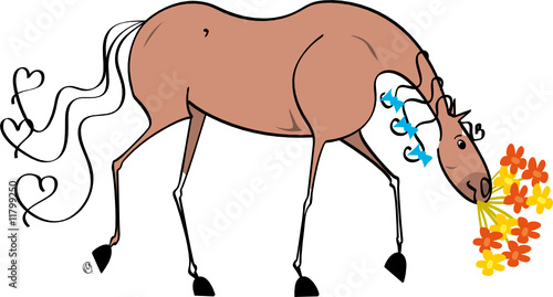 Cheval Alezan offrant des fleurs