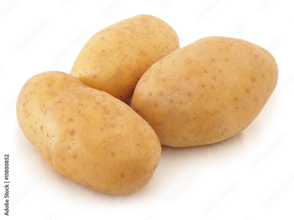 Three of Potatoes on white background close up shoot. Three of Potatoes on white background close up shoot.