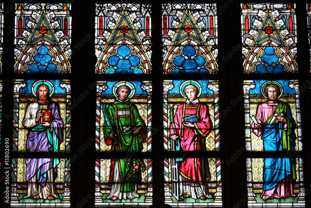 Stained-glass window in St.Vitus cathedral in Prague