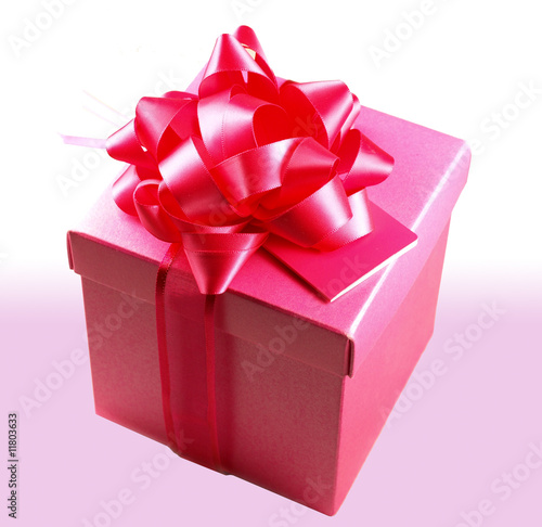 Pink Gift Box with Luxury Pink Gift Bow and Gift Tag photo