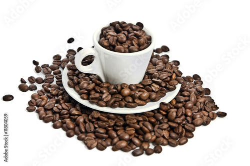 Cup of coffee  full of beans