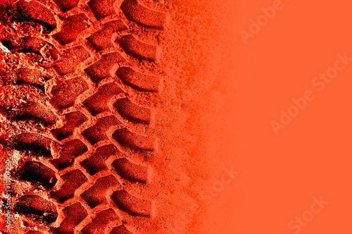 Fotografie, Obraz Life on Mars! Tyre pattern on reddish orange with copyspace