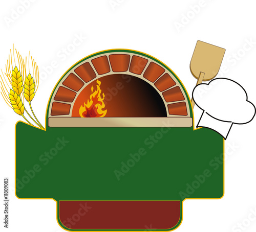 vector illustration of firewood oven with shovel and grain