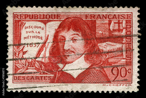 vintage french stamp depicting Rene Descartes photo